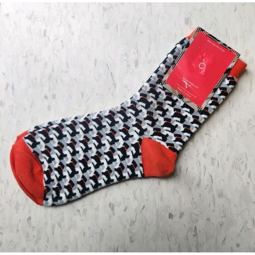 Vera Bradley Women's Crew Socks Dog Red Grey and Black Brand New. 1 Pair Cute